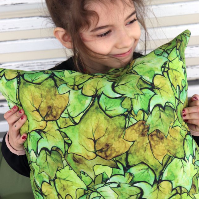 Green English Ivy Nature Watercolor Pattern Cushion (Creator Uploaded)