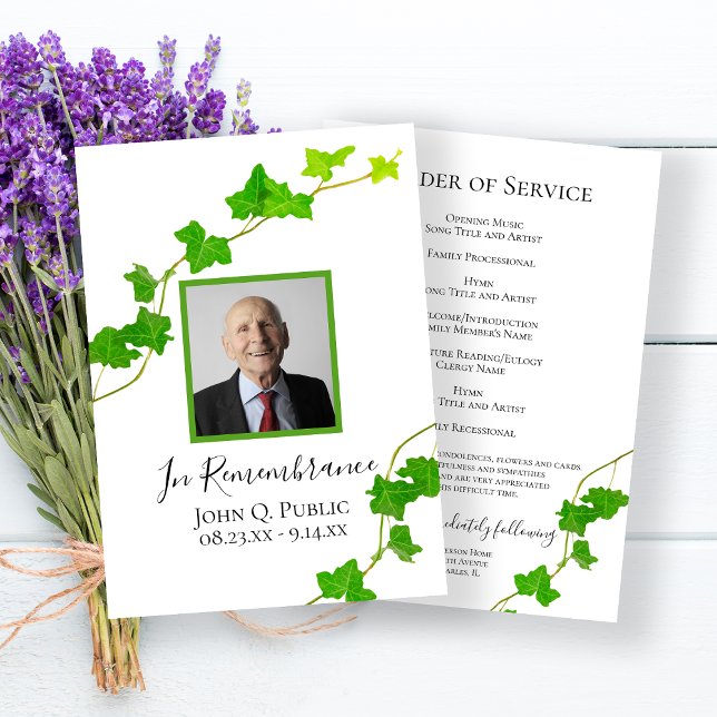 Green English Ivy Vine Foliage Funeral Service Programme (Creator Uploaded)