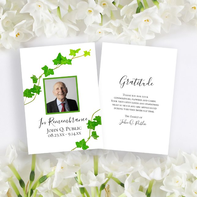 Green English Ivy Vine Foliage Funeral Sympathy Thank You Card (Creator Uploaded)