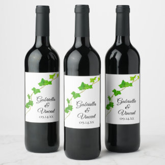 Green English Ivy Vine Foliage Wedding Wine Label