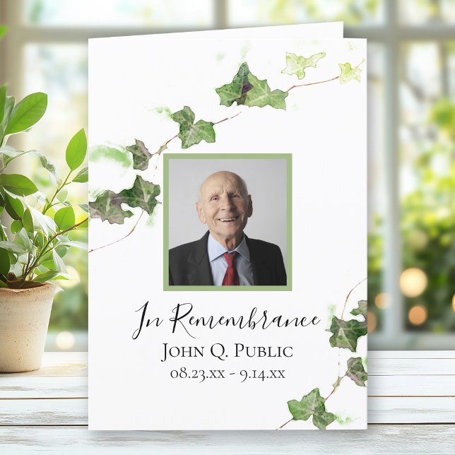 Green English Ivy Vine Funeral Service Folded Programme (Creator Uploaded)