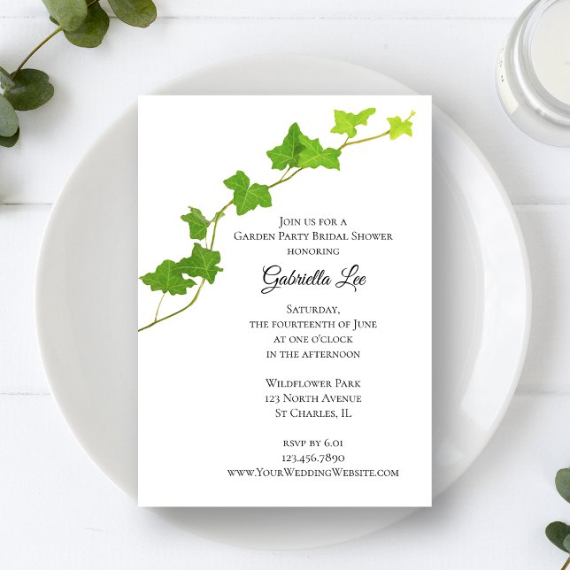 Green English Ivy Vine Garden Party Bridal Shower  Invitation (Creator Uploaded)