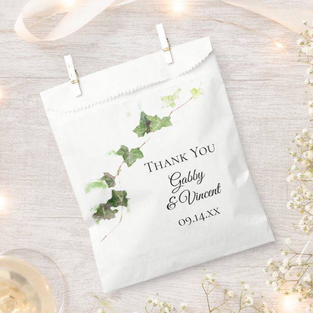 Green English Ivy Vine Watercolor Wedding Favour Bags (Clipped)