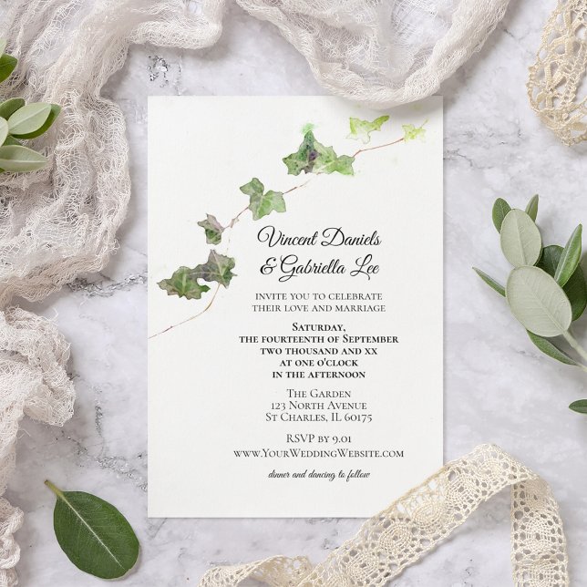 Green English Ivy Vine Watercolor Wedding Invitation (Creator Uploaded)