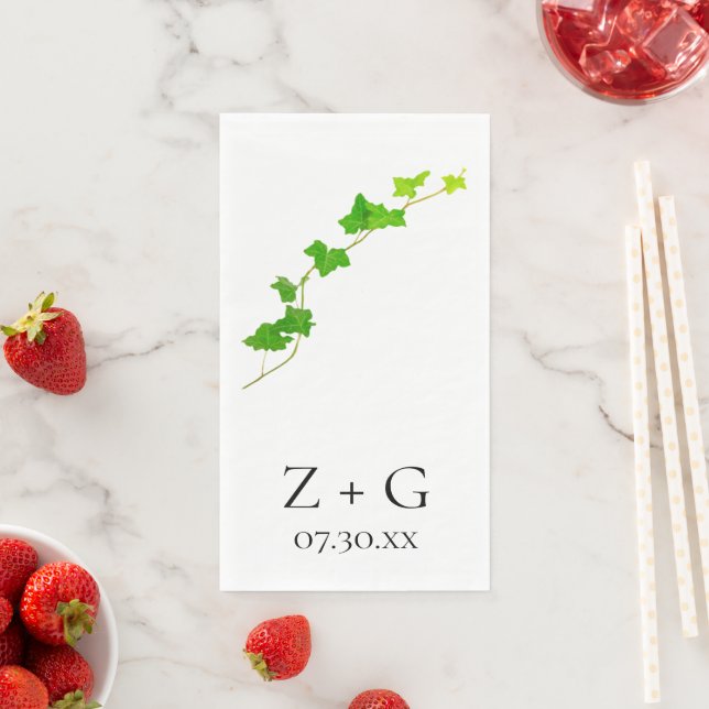 Green English Ivy Vine Wedding Paper Guest Towels Napkin (Insitu)
