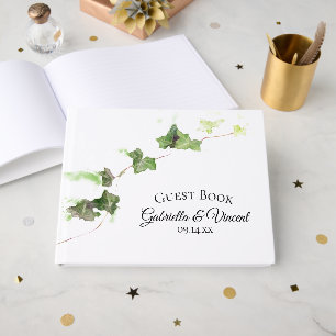 Green English Ivy Vines Watercolor Wedding Guest Book
