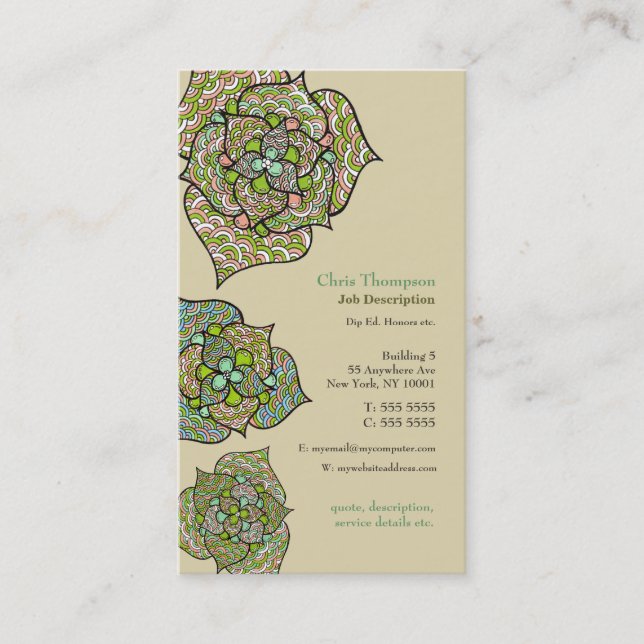 Green Environment Floral Neutral Business Card (Front)