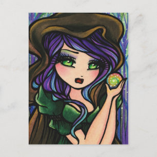 Green Envy Magic Forest Fantasy Art Girl Postcard