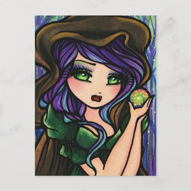 Green Envy Magic Forest Fantasy Art Girl Postcard (Front)
