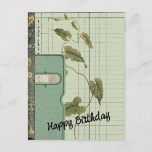 Green Ephemera Collage Happy Birthday Postcard