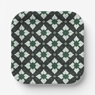 Green ethnic damask batik seamless pattern paper plate