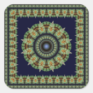 Green ethnic oriental decoration square sticker