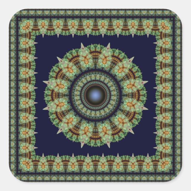 Green ethnic oriental decoration square sticker (Front)