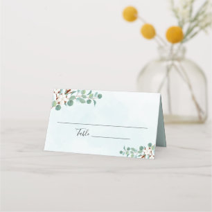 Green Eucalyptus and Cotton Flowers Wedding Place Card