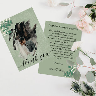 green eucalyptus and Gypsophila photo wedding Thank You Card