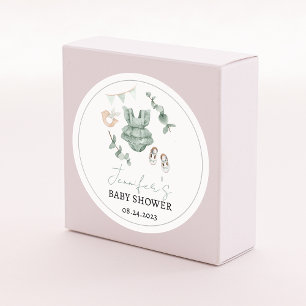 Green eucalyptus baby girl shower round stickers