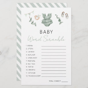 Green Eucalyptus Baby Girl Shower Scramble Game
