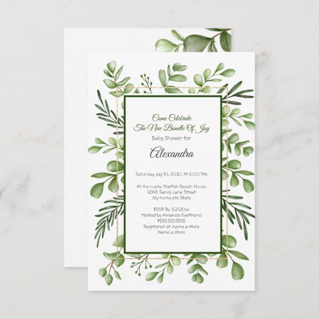 Green Eucalyptus Baby Shower invitation (Front/Back)
