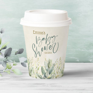 Green Eucalyptus Baby Shower Paper Cups