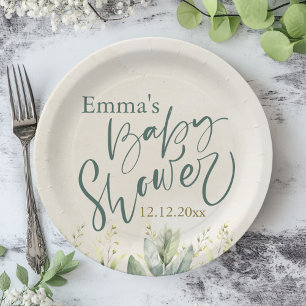 Green Eucalyptus Baby Shower Paper Plate