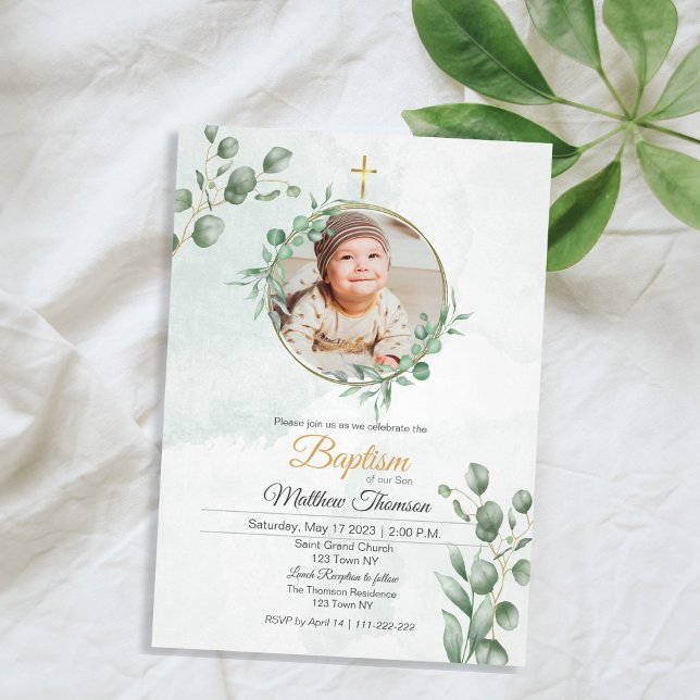 Green Eucalyptus Baptism Invitation (Green Eucalyptus Baptism Invitation)