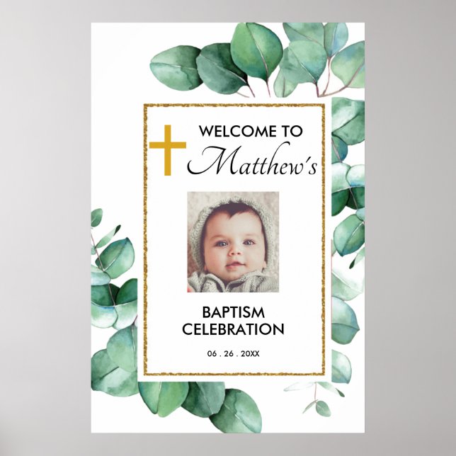 Green Eucalyptus Baptism Welcome Sign (Front)