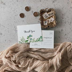 Green Eucalyptus Botanical Calligraphy Thank You Postcard