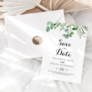 Green Eucalyptus Botanical Calligraphy Wedding Save The Date