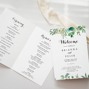 Green Eucalyptus Botanical foliage Folded Wedding Programme