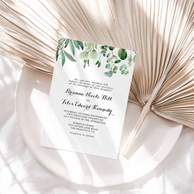 Green Eucalyptus Botanical Foliage Formal Wedding Invitation (Creator Uploaded)