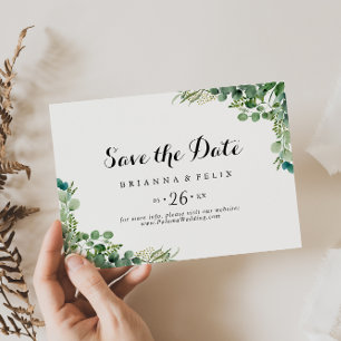 Green Eucalyptus Botanical Horizontal Wedding Save The Date