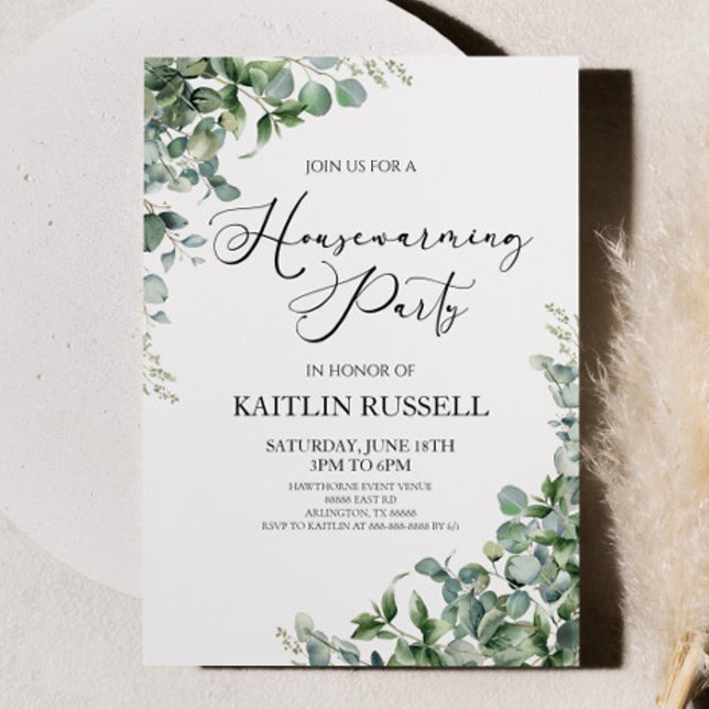 Green Eucalyptus Botanical Housewarming Party Invitation (Creator Uploaded)