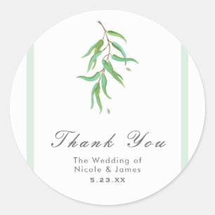 Green Eucalyptus Botanical Leaves Rustic Wedding Classic Round Sticker