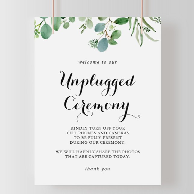 Green Eucalyptus Botanical Unplugged Ceremony Sign (Creator Uploaded)