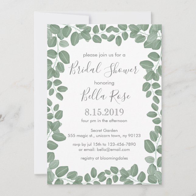 Green Eucalyptus Bridal Shower Invite (Front)