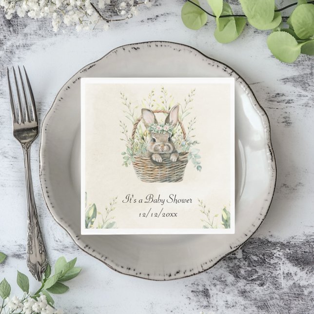 Green eucalyptus Bunny Baby Shower Napkin (Creator Uploaded)