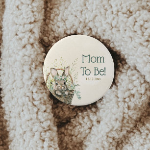 Green Eucalyptus Bunny Rabbit Baby Shower  7.5 Cm Round Badge