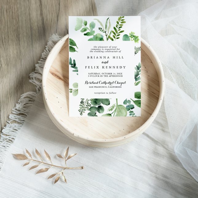 Green Eucalyptus Calligraphy Traditional Wedding Invitation (Creator Uploaded)