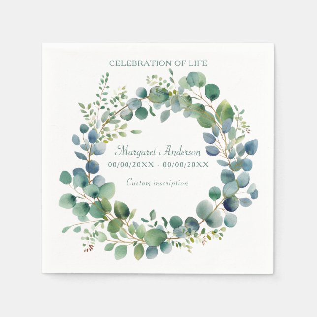 Green Eucalyptus Celebration of Life Napkin (Front)