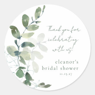 Green Eucalyptus Custom Bridal Shower Thank You Classic Round Sticker
