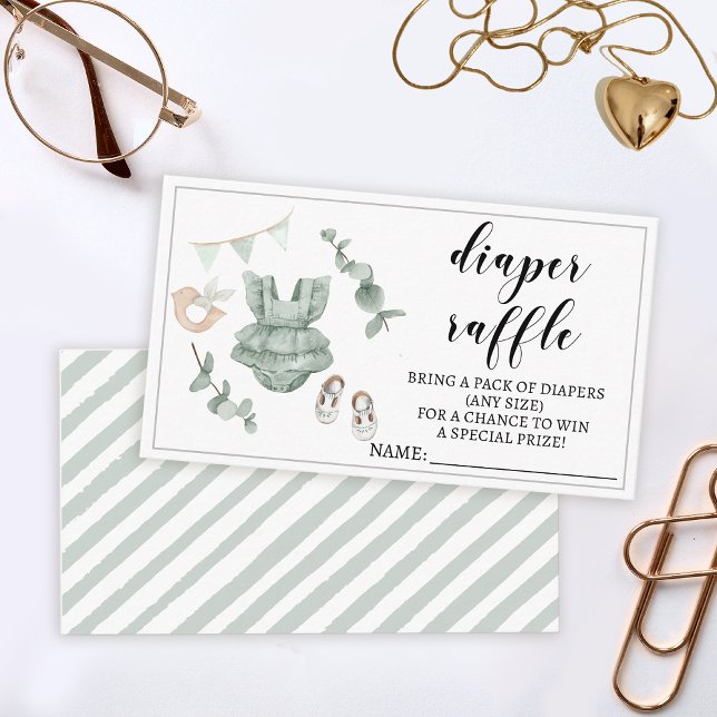 Green eucalyptus diaper raffle baby shower cards (Creator Uploaded)