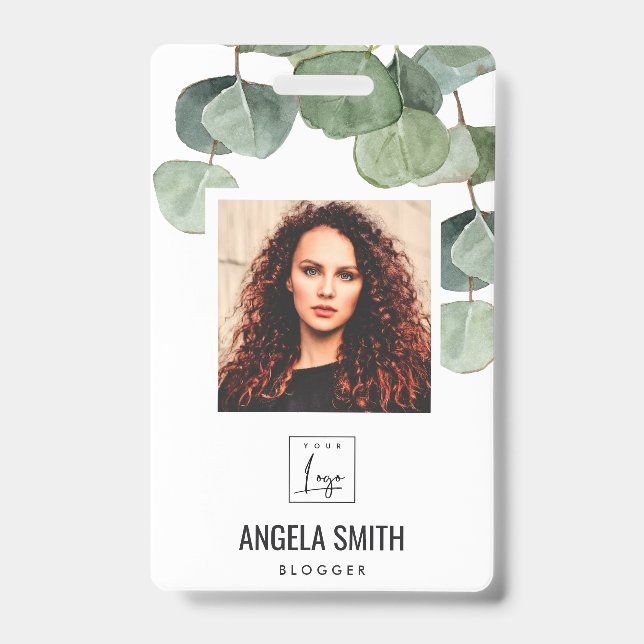 GREEN EUCALYPTUS EMPLOYEE PHOTO BARCODE NAME ID BADGE (Front)
