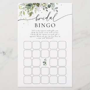 Green Eucalyptus Floral Bridal Shower Bingo