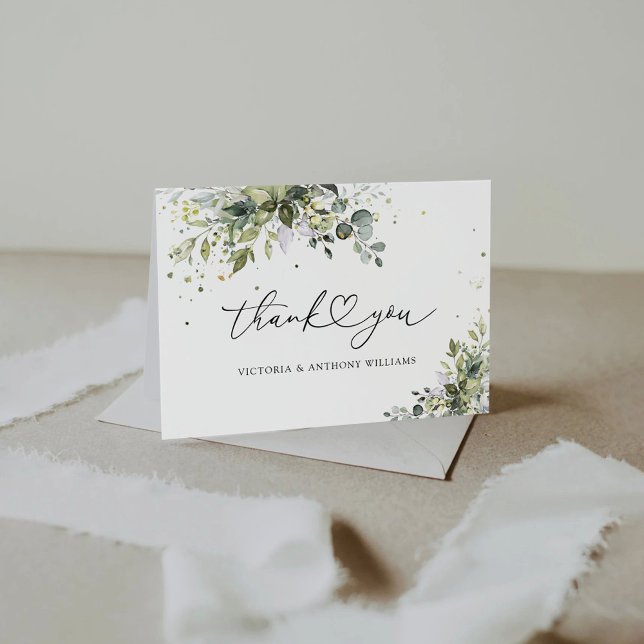 Green Eucalyptus Floral Bridal Shower Flat Thank You Card (Creator Uploaded)