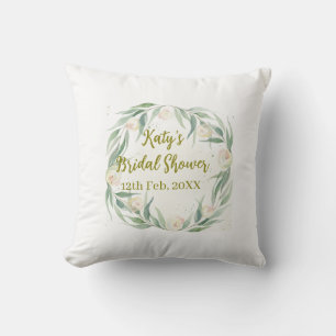 Green eucalyptus floral bridal shower name date go cushion