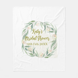 Green eucalyptus floral bridal shower name date go fleece blanket