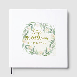 Green eucalyptus floral bridal shower name date go guest book