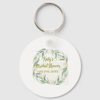 Green eucalyptus floral bridal shower name date go key ring