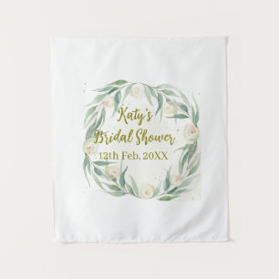 Green eucalyptus floral bridal shower name date go tapestry