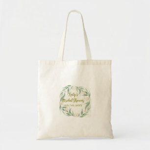 Green eucalyptus floral bridal shower name date go tote bag